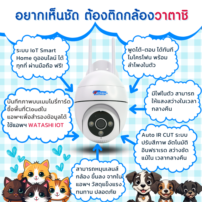 WATASHI WIOT1042F-3M กล้อง Wi-Fi 3MP อัจฉริยะ หมุน 355° ชัดทั้งกลางวัน-กลางคืน