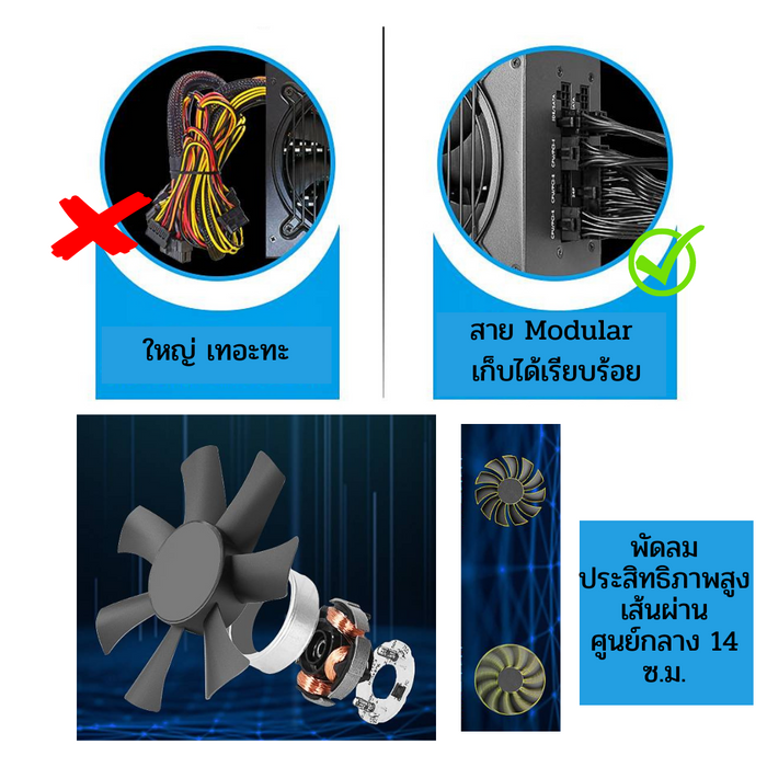 DTECH Power Supply PW073A: 1050W ประสิทธิภาพสูง แปลงพลังงาน 90% พร้อมพัดลม Hydraulic Bearing