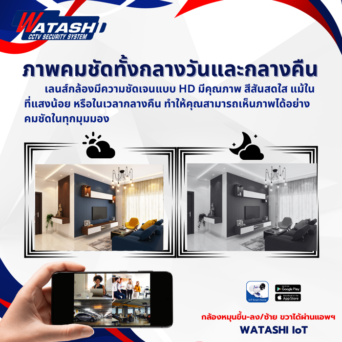 WATASHI WIOT1042F-3M กล้อง Wi-Fi 3MP อัจฉริยะ หมุน 355° ชัดทั้งกลางวัน-กลางคืน