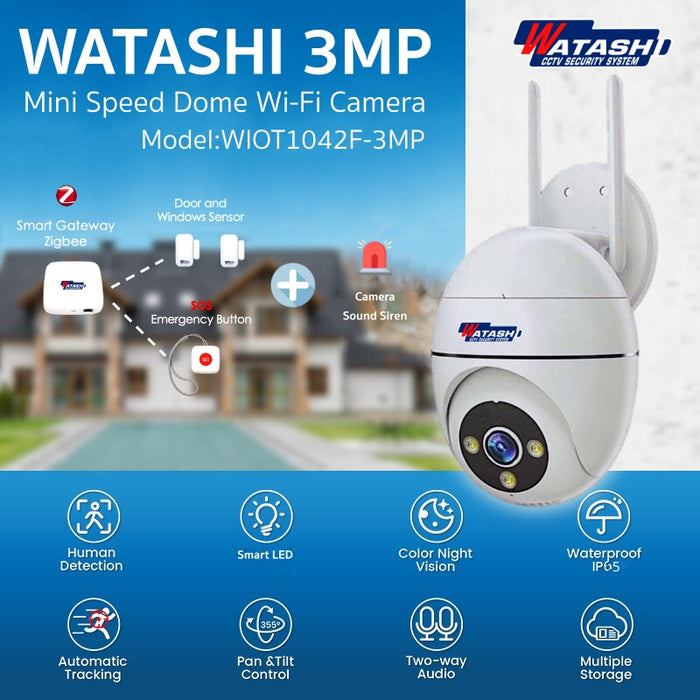 WATASHI WIOT1042F-3M กล้อง Wi-Fi 3MP อัจฉริยะ หมุน 355° ชัดทั้งกลางวัน-กลางคืน